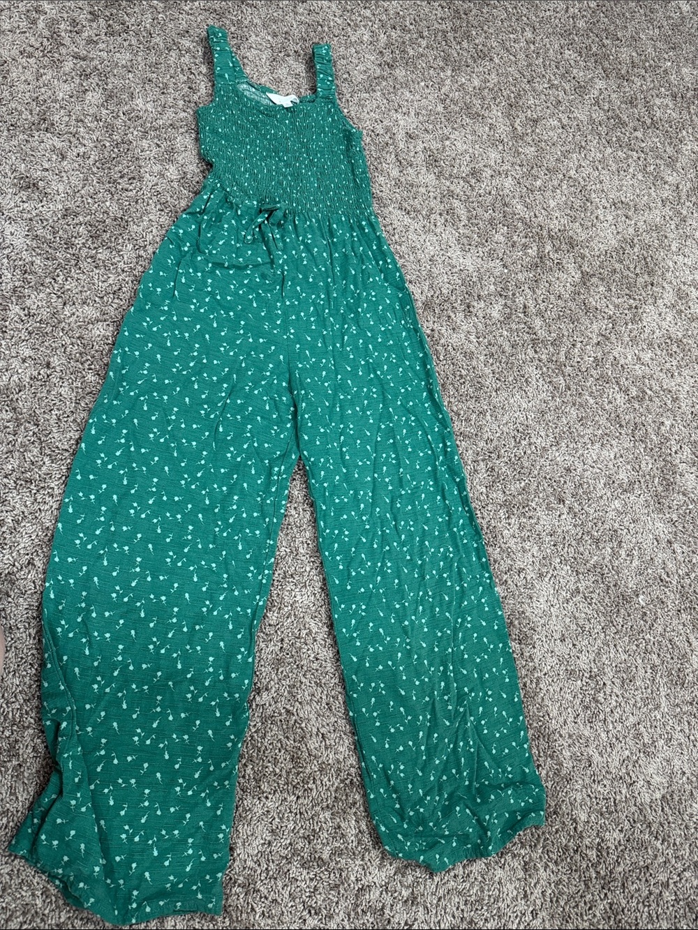 Market & Spruce Emerald Green Smocked Wide-Leg Jumpsuit